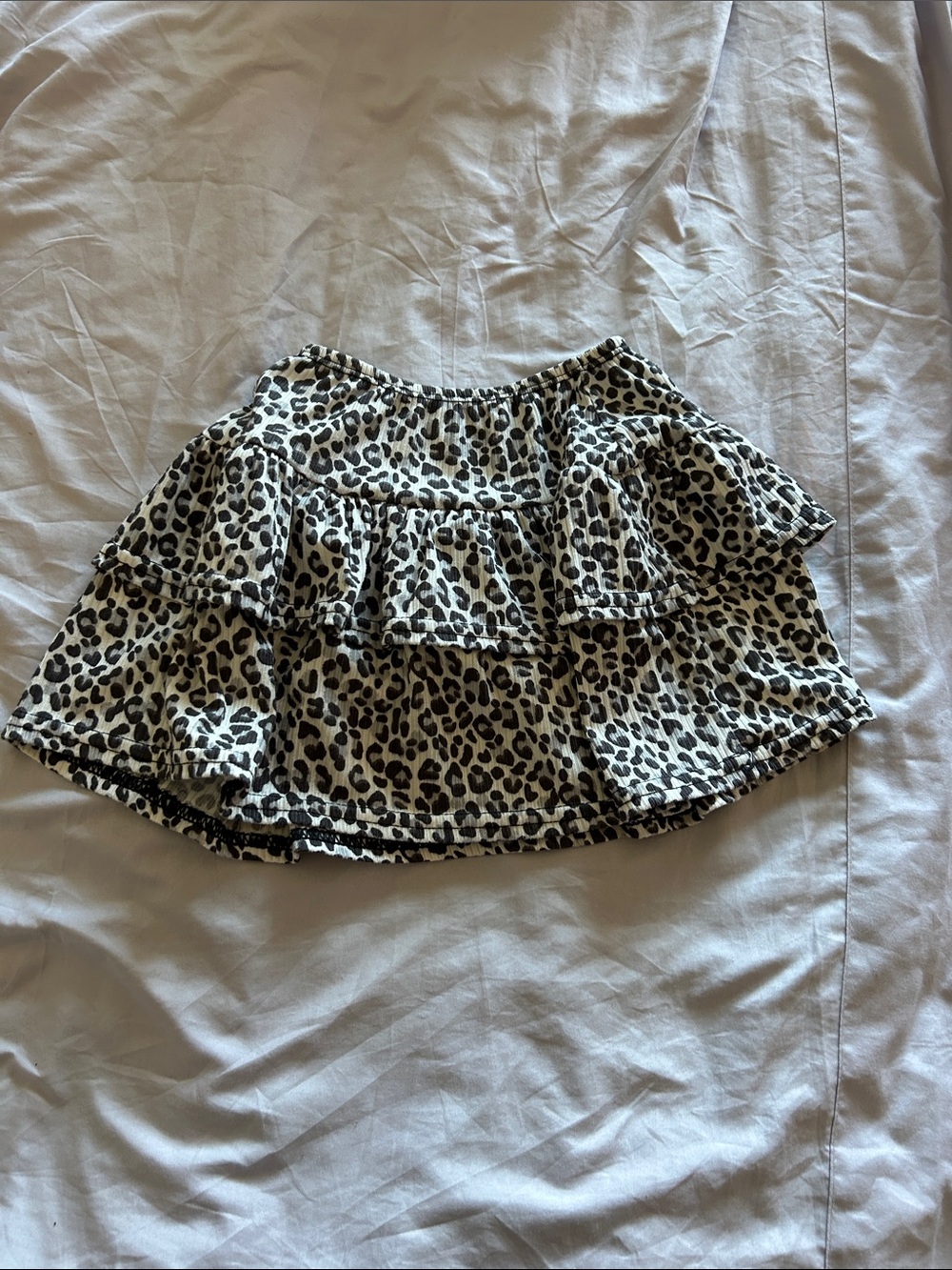 Girls' Tiered Leopard Print Skirt - Black & Cream